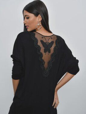 Elegant Black Top Lace Back Butterfly Design | Chic Boutique Blouse